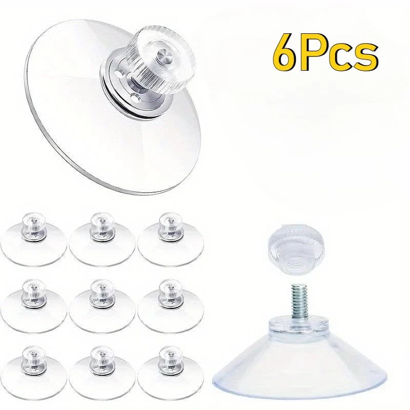 6Pcs Suction Cup Hooks with Screw Nut 40 mm Clear Sucker Pads Strong Adhesive Suction Holder for Car Glass Bathroom Wall Door
