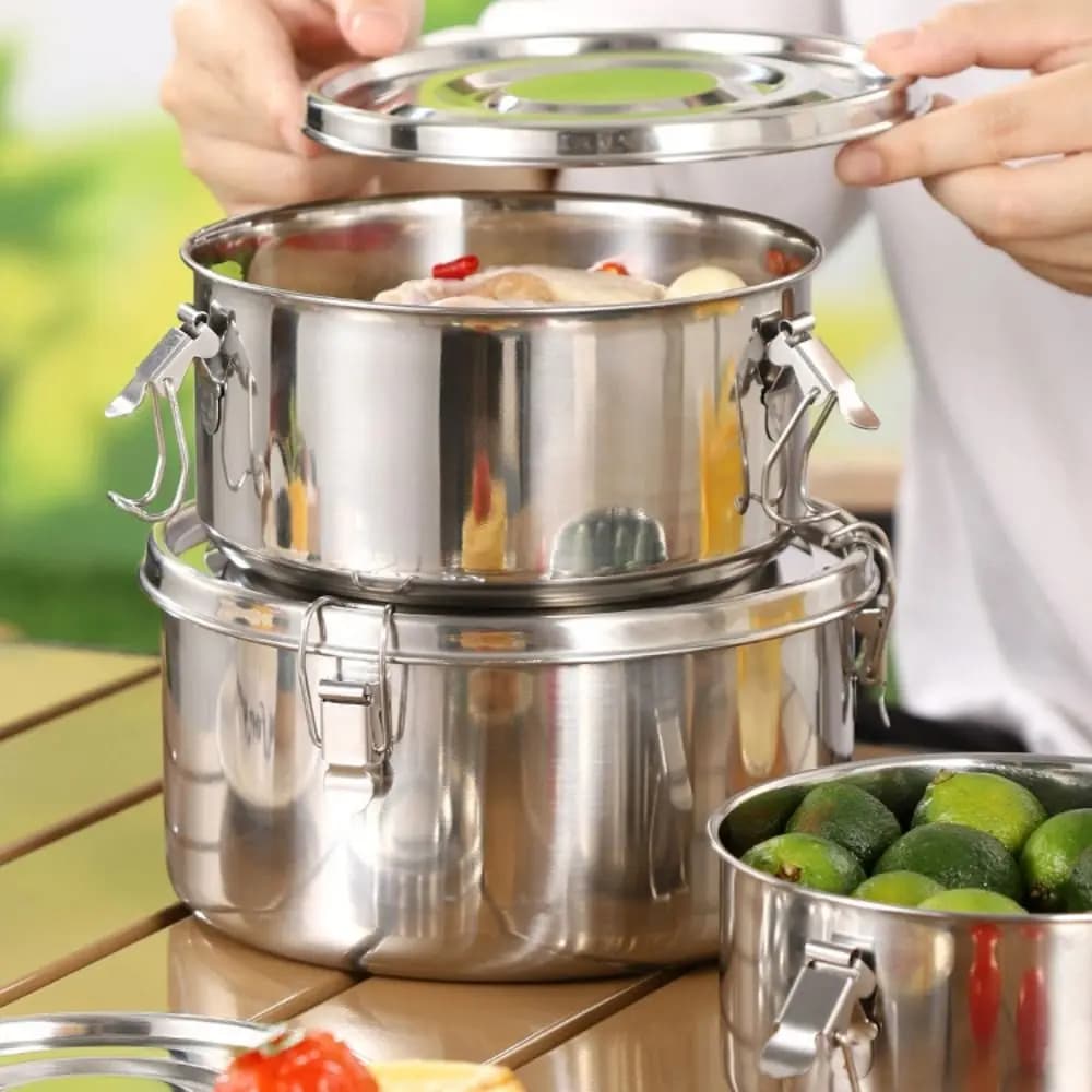 High Quality 304 Stainless Steel Lunch Box Round Large Capacity Food Container Leak-proof Vegetable Fruit Storage Box Picnic