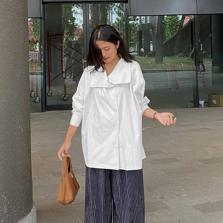 Camicetta Primaverile Bianca in Cotone per Donna 2026, Maglia a Collo Alto a Maniche Lunghe, Elegante Top Classico Tinta Unita, Abbigliamento Femminile