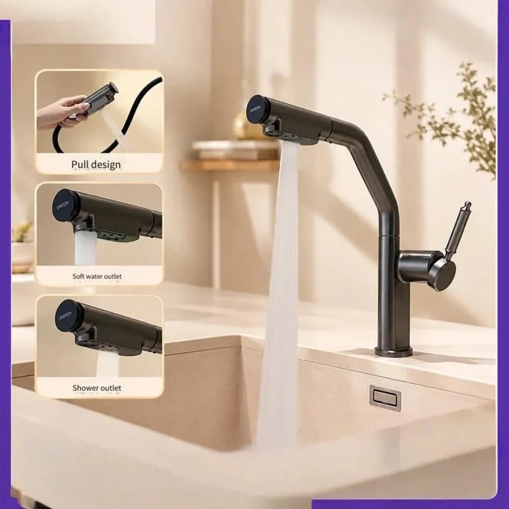 Faucet Wash Basin Gun Gray Pull-out Type Household Toilet Counter Basin Bathroom Faucet Hot and Cold