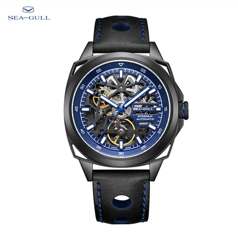 Seagull excavates off the automatic working man's watch waterproof night light steel 316L sports watch from leather belt new