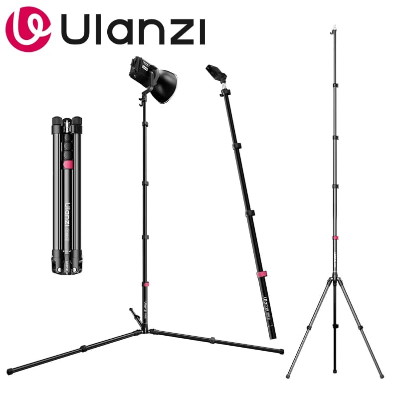 Ulanzi Stativo per Luci da 210 cm con Gambe Reversibili, Treppiede Regolabile con Testa Inclinabile e Vite da 1/4 per Luci Video, Flash, Fotocamere DSLR TT43 II