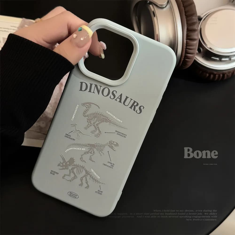 Custodia Protettiva Morbida Antiurto per iPhone 17 16 15 14 13 12 Pro Max con Motivo Scheletro di Dinosauro Blu Cartone Animato Coreano