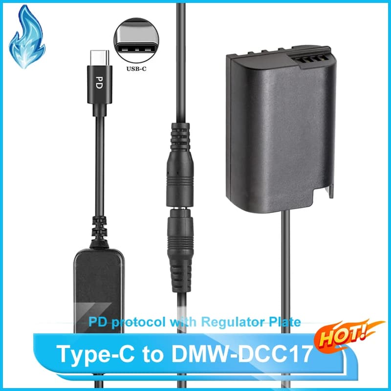 PD USB-C cavo di regolazione della tensione ad angolo retto + DMW-DCC17 DCC17 DMW-BLK22 batteria fittizia per Panasonic DC-S5 DC-S5K Lumix S5 GH6