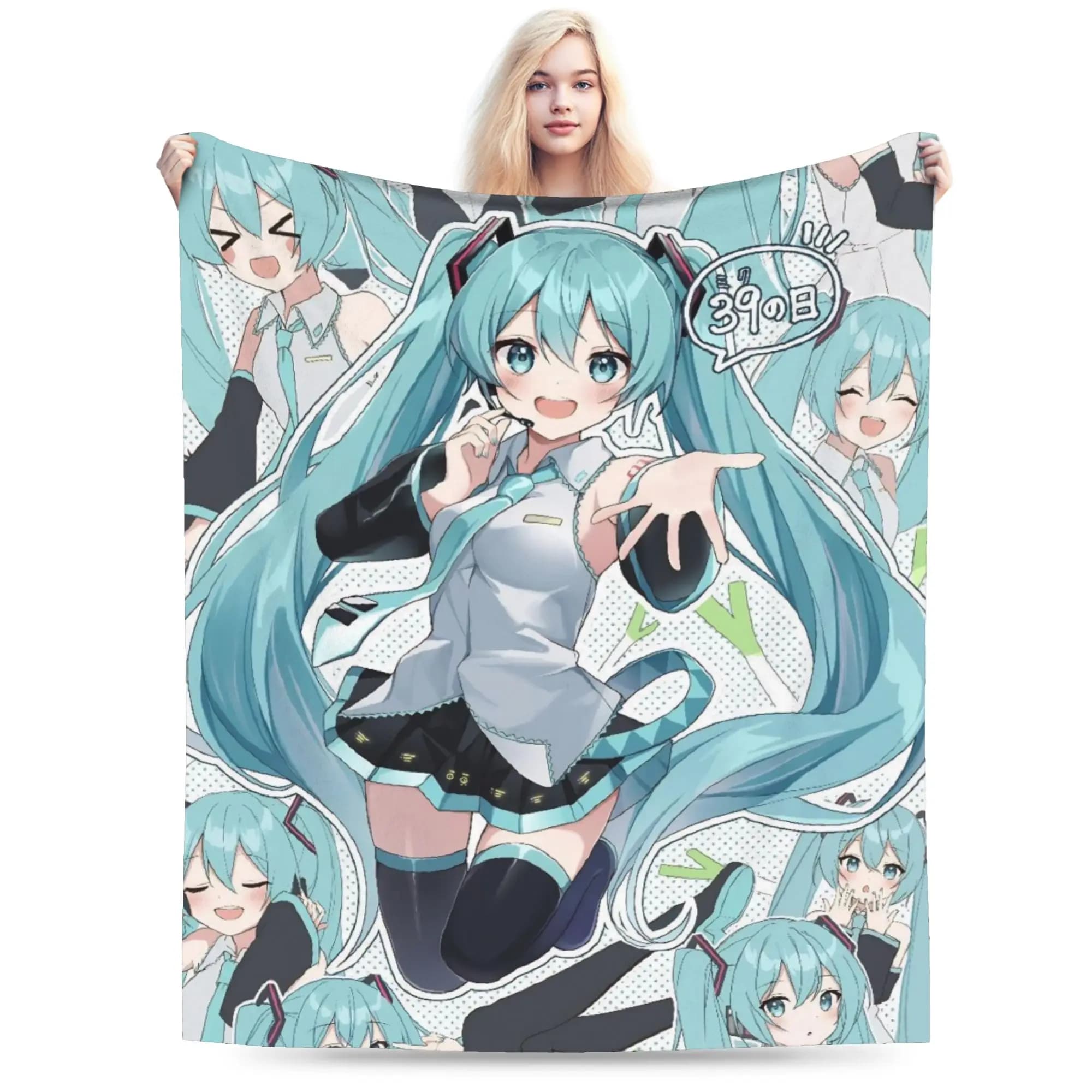 Hatsune Miku Anime Coperta in pile stampata multifunzione calda coperta per copriletto da viaggio a casa