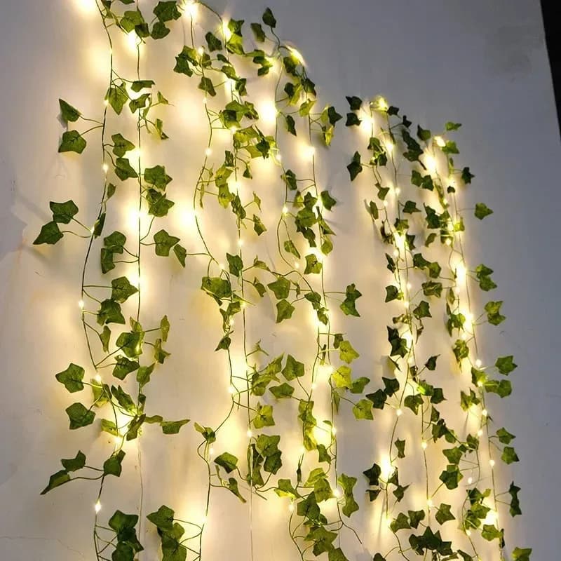 Fiore Verde Foglia Luci della stringa Vite artificiale Lucine Alimentate a batteria Albero di Natale Ghirlanda di luce per diserbo Decorazioni per la casa