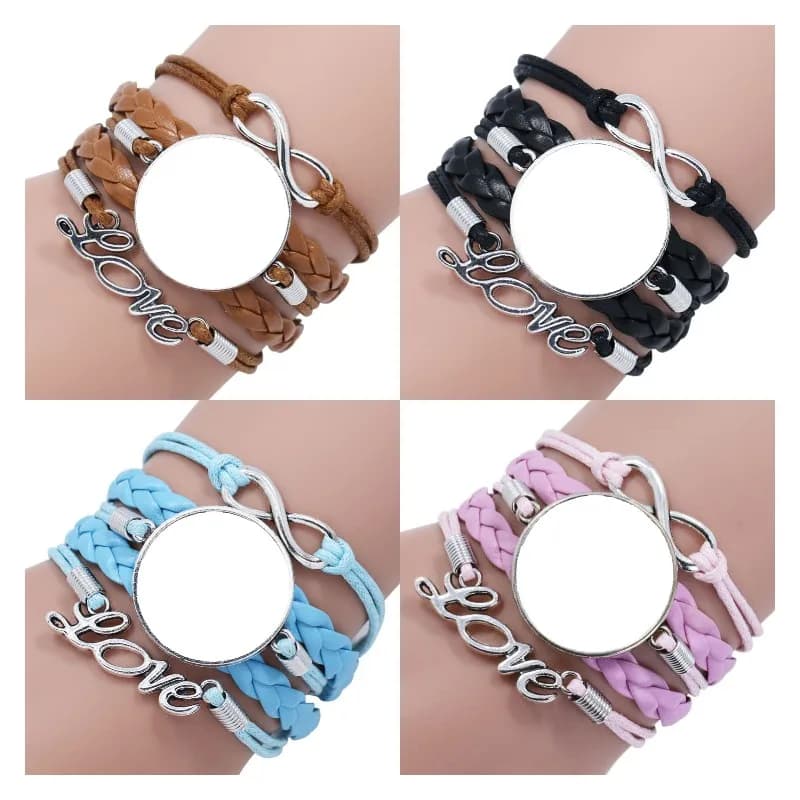 10pcs Classic Woven Leather Rope Chain Bracelets Sublimation Blank Bracelet For Custom Creative Valentine's Day &Birthday Gifts