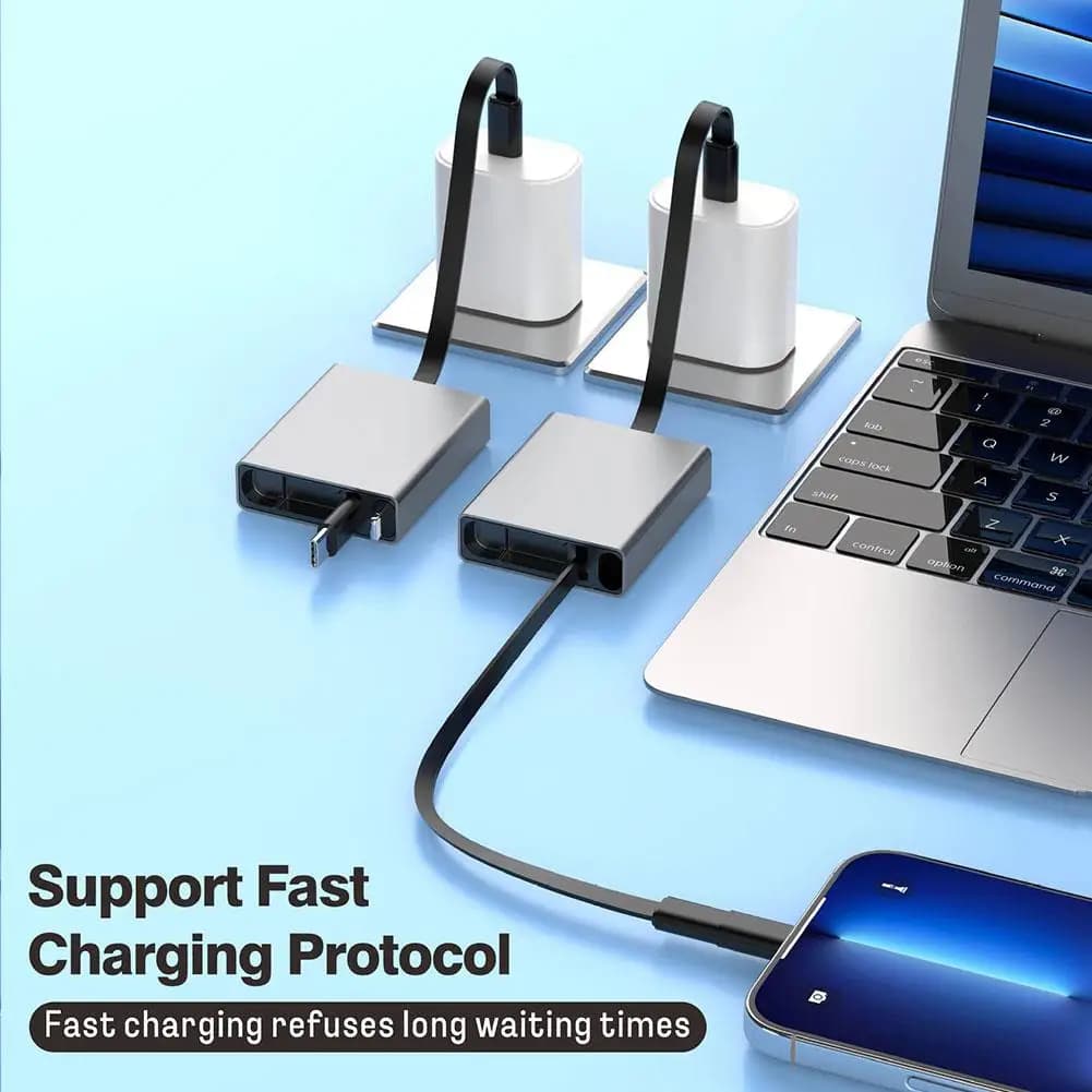 66W USB C Retractable Cable for Quick Charging PD, Telescopic Cable Type C for iPhone 16 15 Samsung iPad MacBook Asus Lenovo Laptop