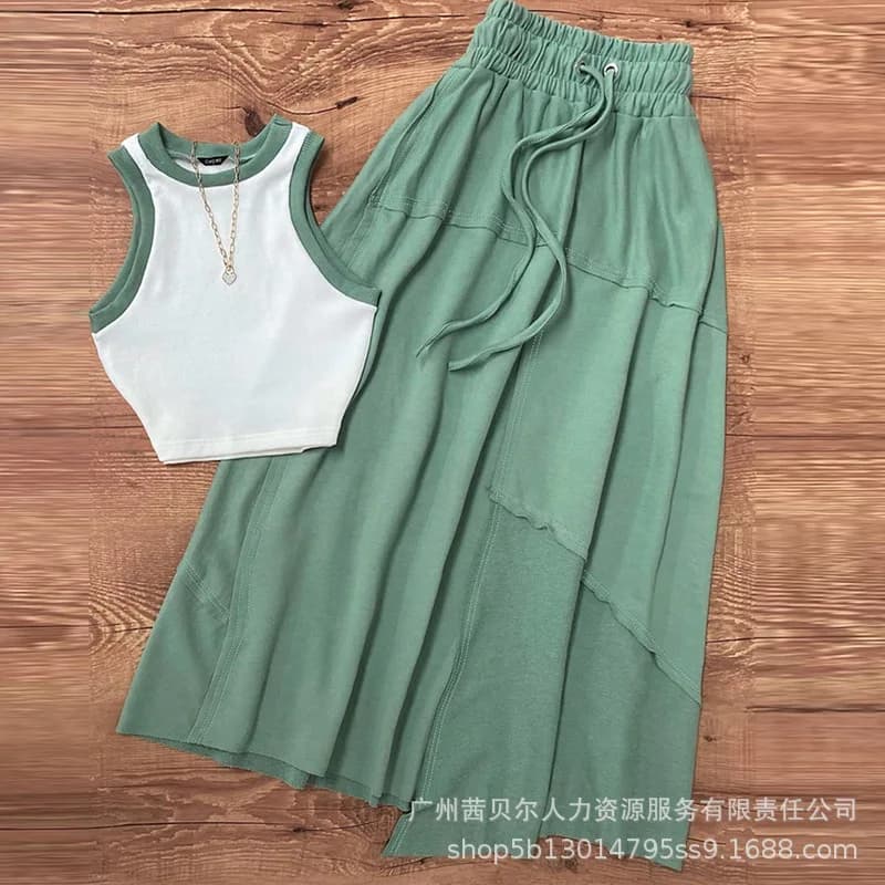 Top a contrasto da donna + gonna a pendolo, set di 2 pezzi