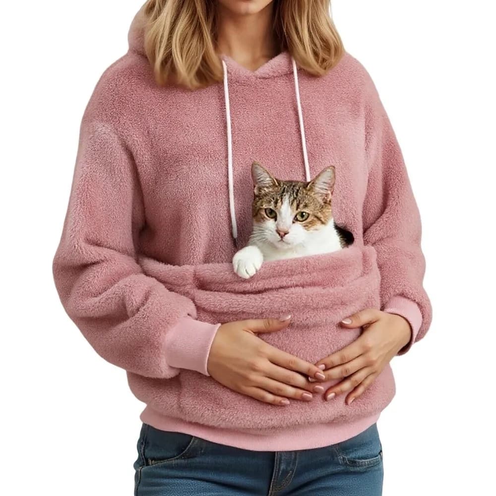 Solid Color Women Pet Carrier Hoodie Plush Hooded Hooded Sweatshirt Loose Fit Fleece-Lined Fleece Hoodie Outdoor Walking