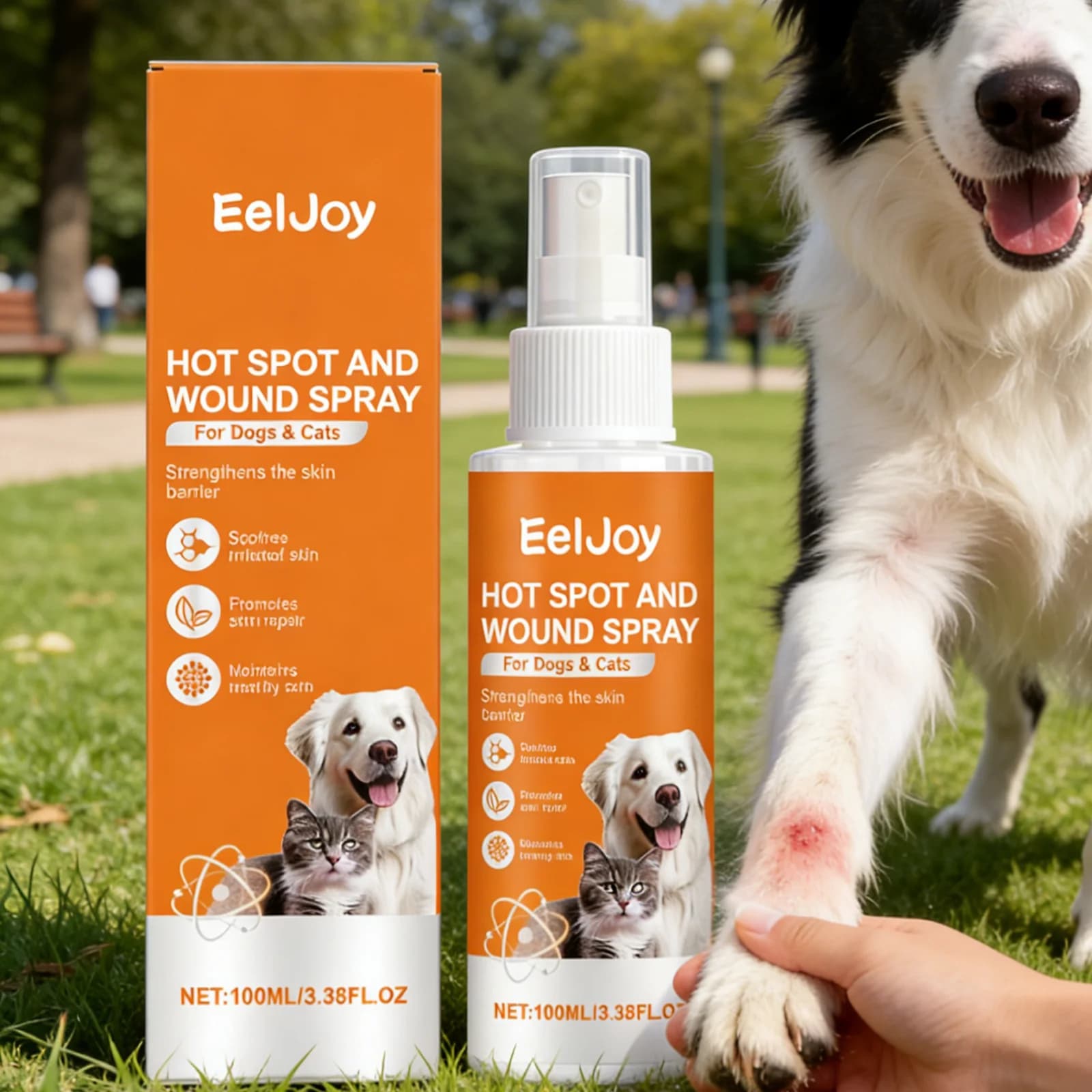 EelJoy Spray per la Cura della Pelle di Cani e Gatti, Calmante per Rossori, Allevia la Secchezza, Barriera Idratante, Ingredienti Naturali, Spray Protettivo Delicato per Animali Domestici
