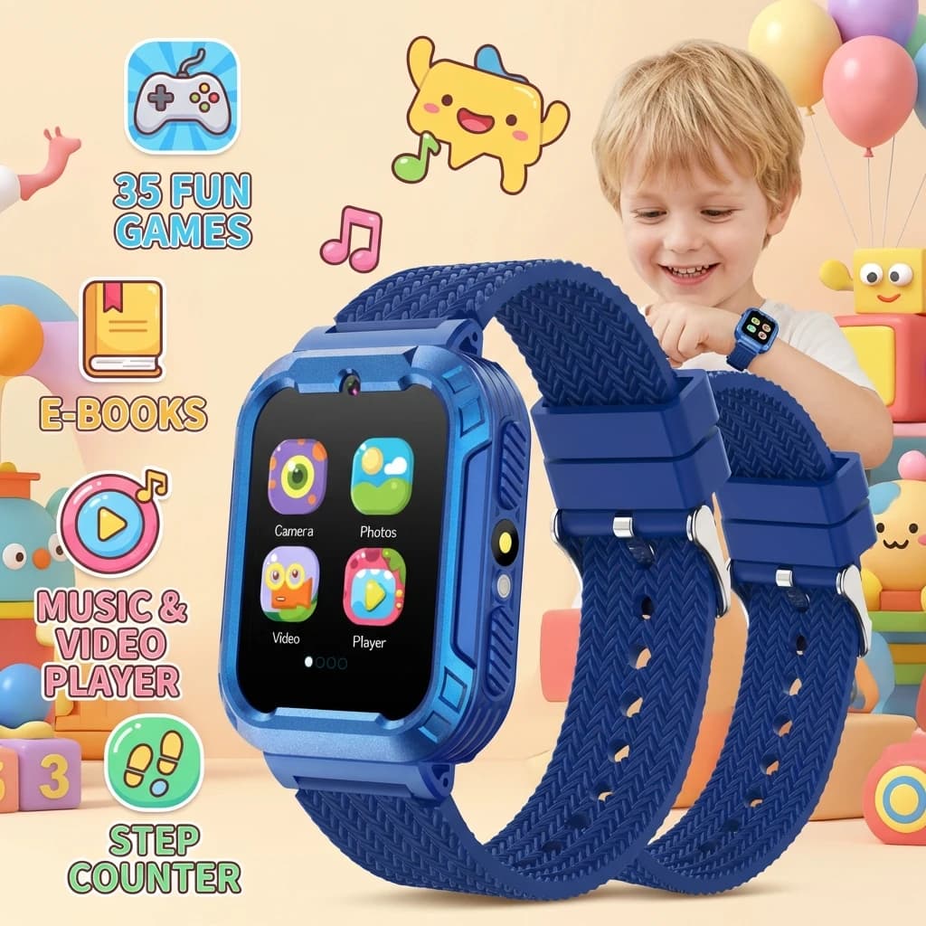 Smartwatch per Bambini con 35 Giochi, Registratore Video, Lettore MP3, Calcolatrice, Torcia, Contapassi, Fotocamera, Regalo per Ragazzi e Ragazze