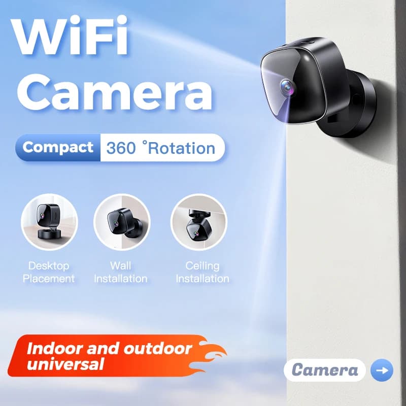 Mini telecamera WiFi wireless FHD 1080P 360 ° Supporto per visione notturna a infrarossi ruotabile Registrazione su scheda SD e risparmio di videosorveglianza