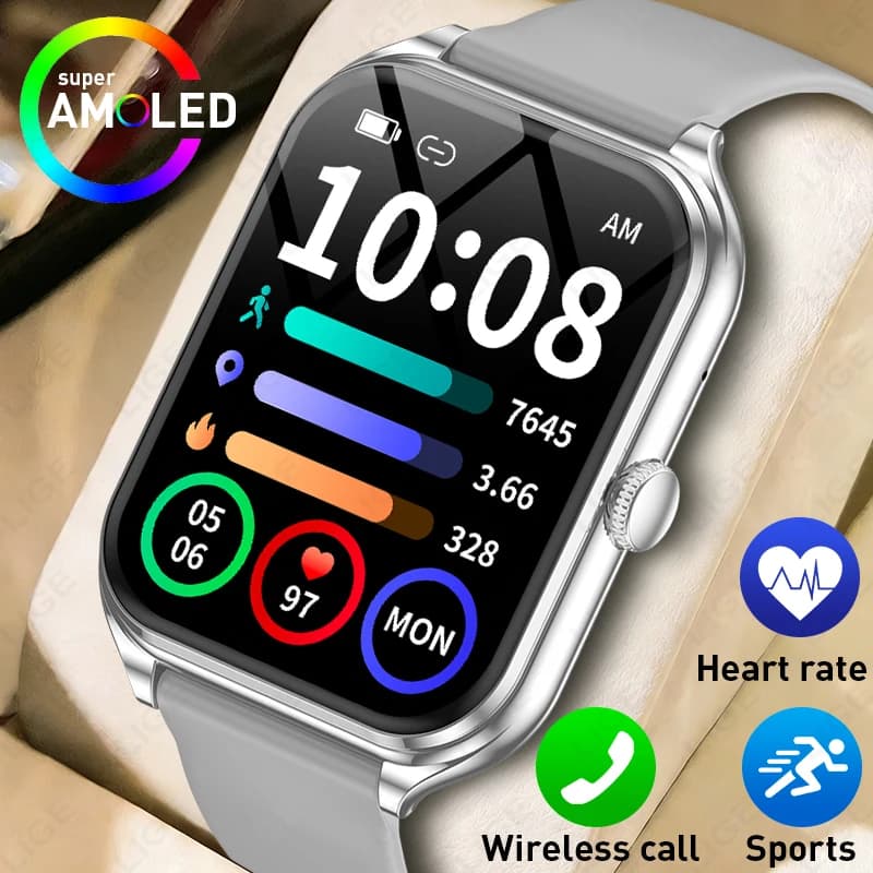 Heart Rate SpO2 Sleep Monitor Smart Watch 1.93 Inch AMOLED Bluetooth Call IP68 Waterproof 100+ Sports Modes Fitness Smartwatch