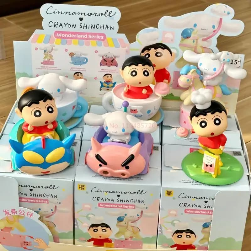 Cinnamoroll Crayon Shin-Chan Wonderland Series Blind Box - Ornamento da Scrivania Kawaii, Statuette da Collezione Carine, Regalo per Ragazze