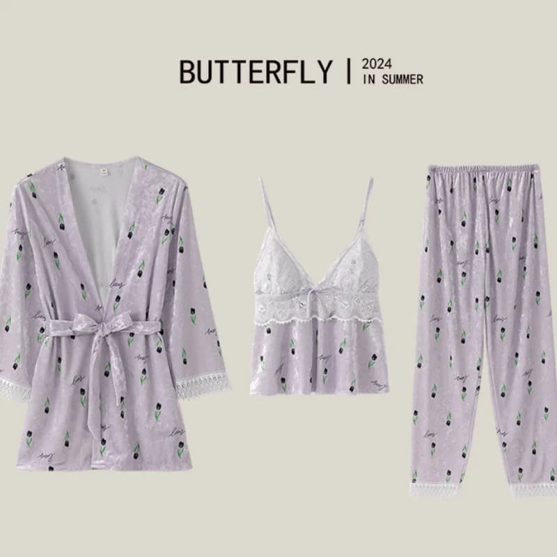 Pigiama di velluto sexy 3 pezzi set di vestaglia indumenti da notte autunno inverno NUOVI pantaloni da notte abiti larghi casual in velluto vestiti per la casa loungewear