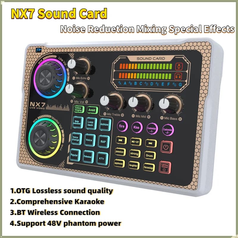 Scheda audio NX7 Mixer audio Bluetooth Professionale Stream Deck Attrezzatura da studio per PC Smartphone Registrazione Vlog dal vivo