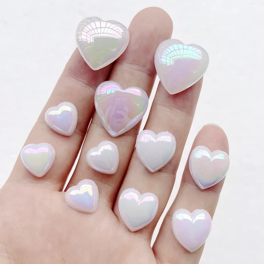 12mm&14mm&20mm Shiny White AB Color Heart Heart Acrylic Rhinstone diy Jewelry Making Earrings Hairpin Gift Decoration Flat back