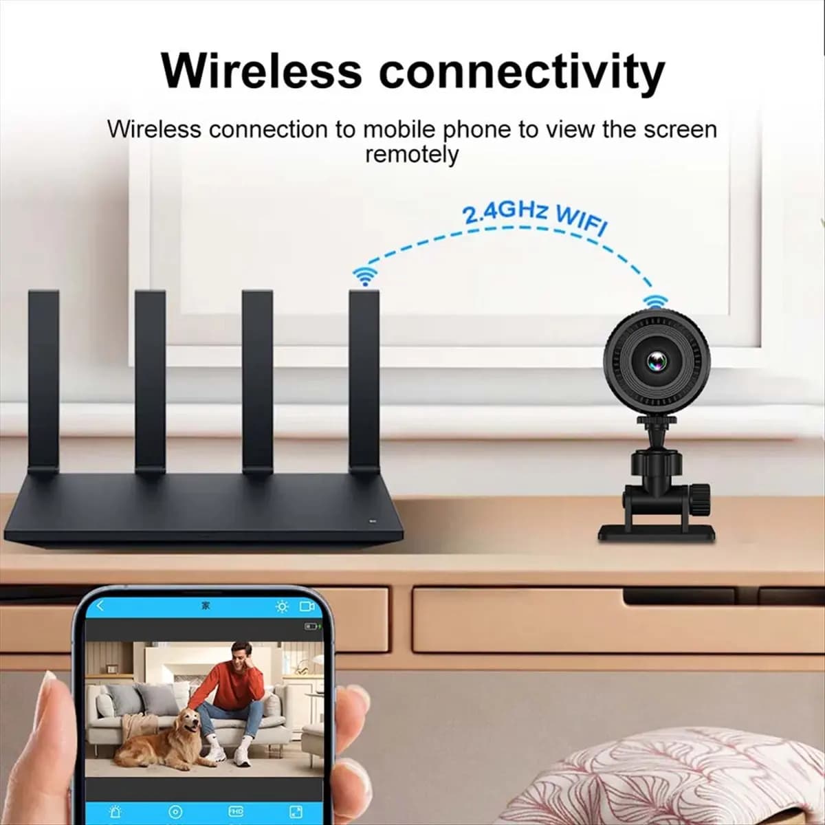 Telecamera di Sicurezza Domestica OKgood 1080P HD, Telecamera di Sorveglianza Wireless WiFi con Supporto Microfono e Rilevamento del Movimento