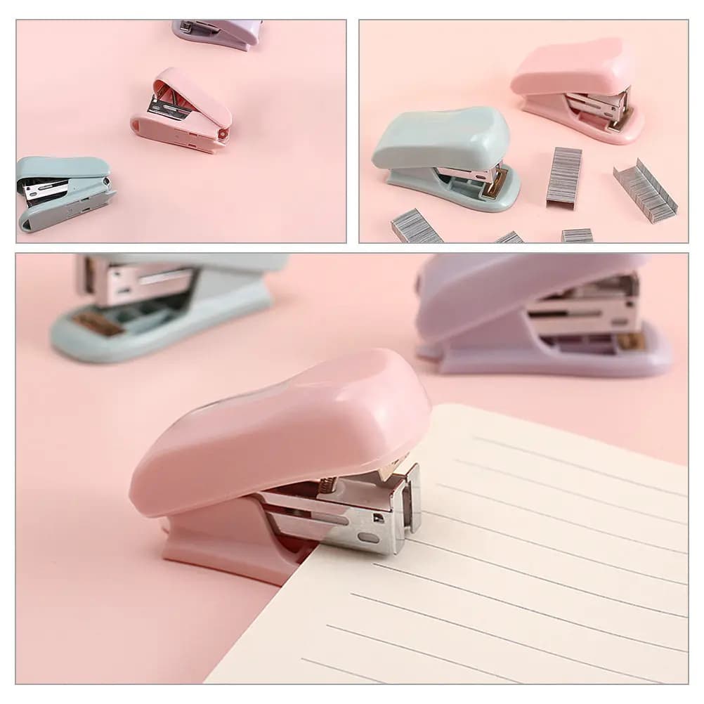 Cucitrice colorata da 3 pezzi, design moderno, cucitrice manuale compatta, funzionamento fluido, ideale per studio, scuola, ufficio, cancelleria estetica