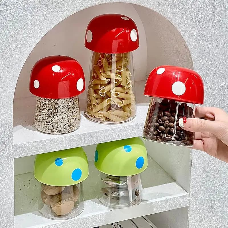 Barattolo sigillato con funghi rossi creativi Barattolo di vetro trasparente per caramelle Snack Box da cucina Barattolo di frutta secca e cereali Bottiglia di vetro per la casa