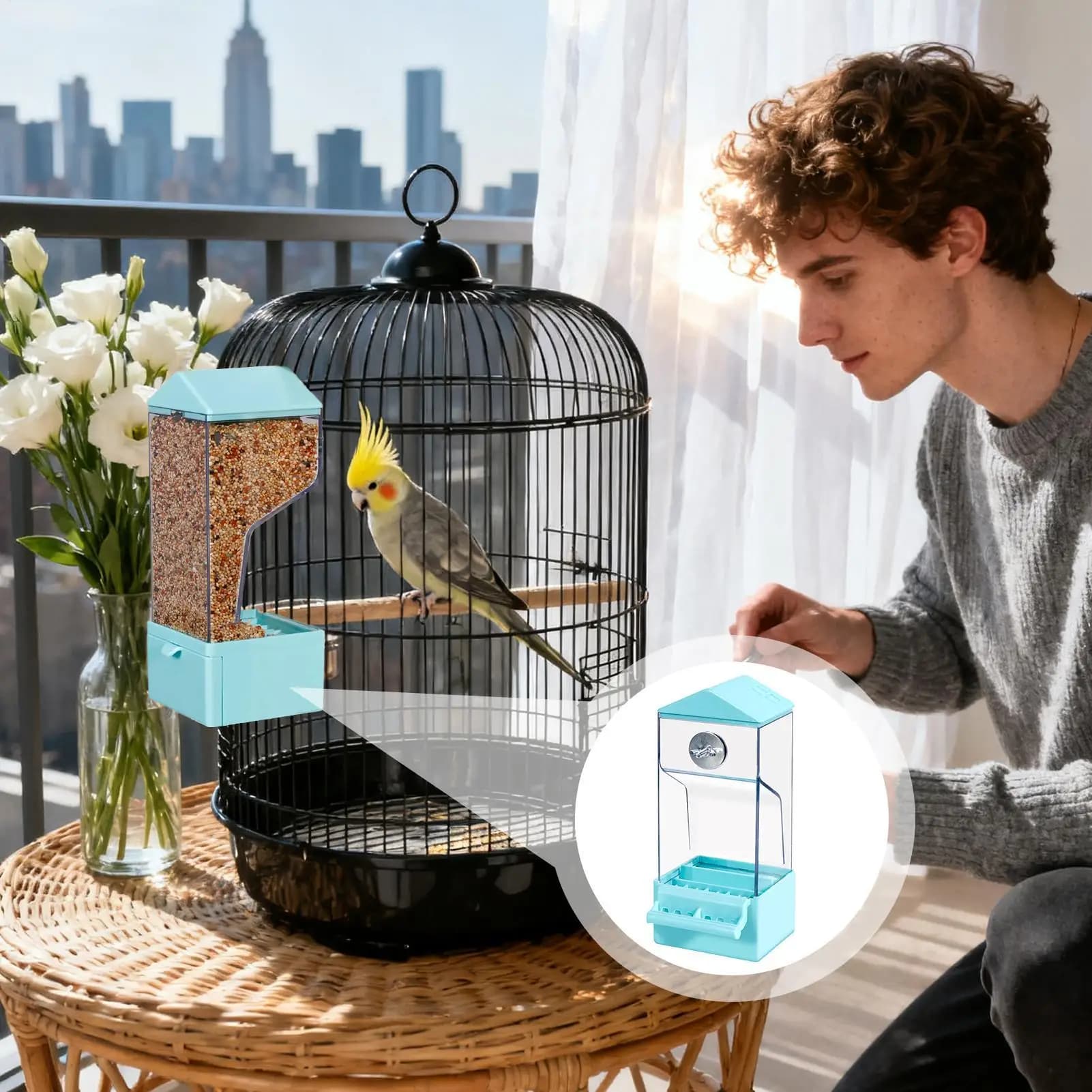 Mangiatoia per uccelli Mangiatoia automatica per pappagalli per animali domestici per gabbia Trasparente Contenitore per alimenti antispruzzo Attrezzatura da pranzo per uccelli Robins Parrocchetto