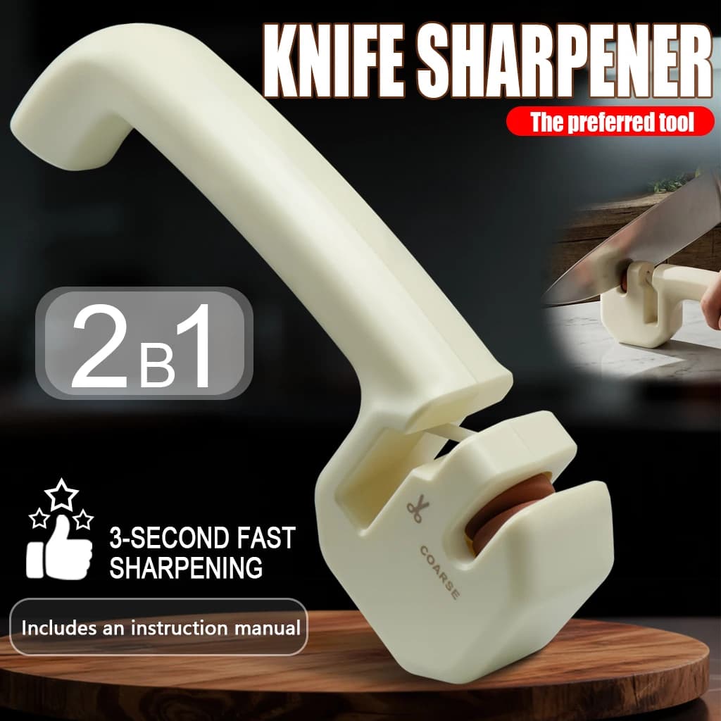 Professional Sharpener Manual 2 in 1 for Kitchen Knives and Scissors, Ceramics and Steel, Fast Sharpening Restore