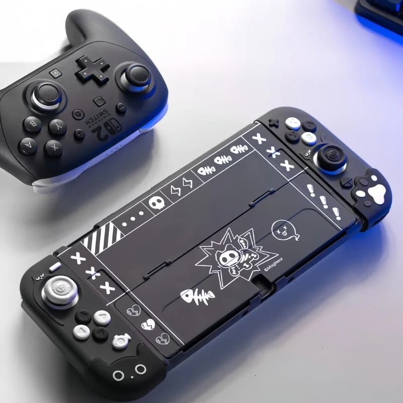 Custodia Protettiva MagiNear per Nintendo Switch OLED e Switch 2, in Silicone, Dockabile, Nera e Grigia con Motivo Gatto, Accessori per Console da Gioco