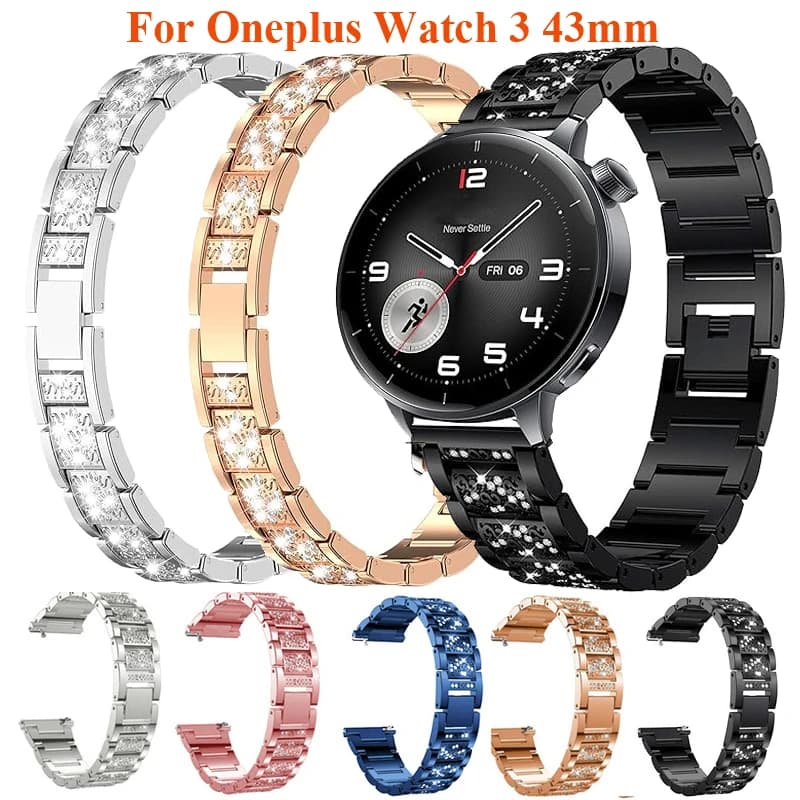 Cinturino in Metallo con Diamanti 22mm 18mm per OnePlus Watch 3 43mm, Bracciale Gioiello per Donna per Oppo Watch 4Pro/X X2/X2 Mini/OnePlus 3 2 2R 46mm