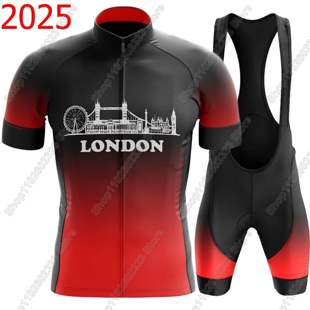 London Team Cycling Jersey 2025 Set Summer England Red Cycling Clothing Road Bike Shirts Jumpsuit Shorts with Bicycle Seats MTB Maillot