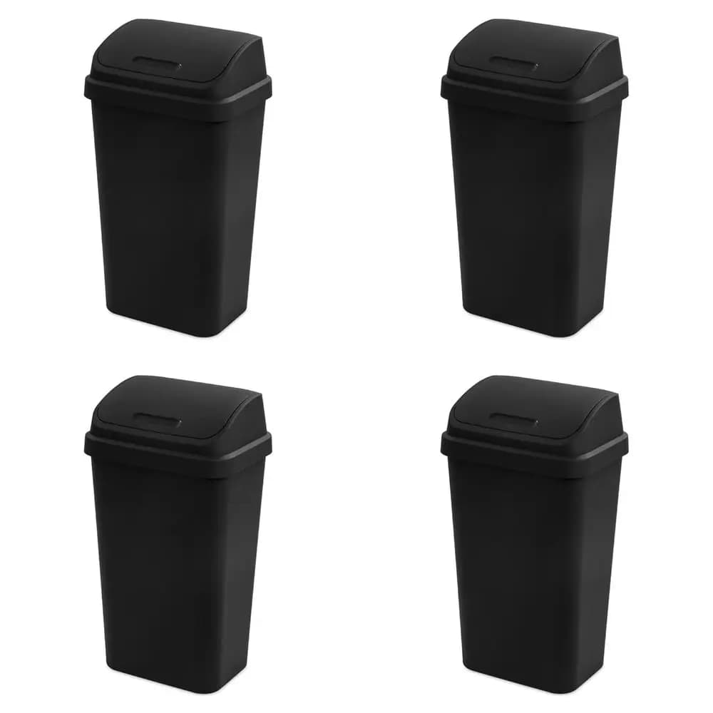 Set di 4 Cestini Quadrati da 13 Galloni con Coperchio a Battente, Ideali per Cucina, Bagno, Garage e Spazi di Lavoro