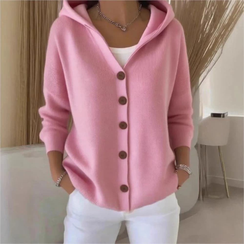 Giacca cardigan maglione con cappuccio in maglia con bottoni tinta unita per l'autunno inverno Nuovo abbigliamento casual da donna alla moda Tira Femmes