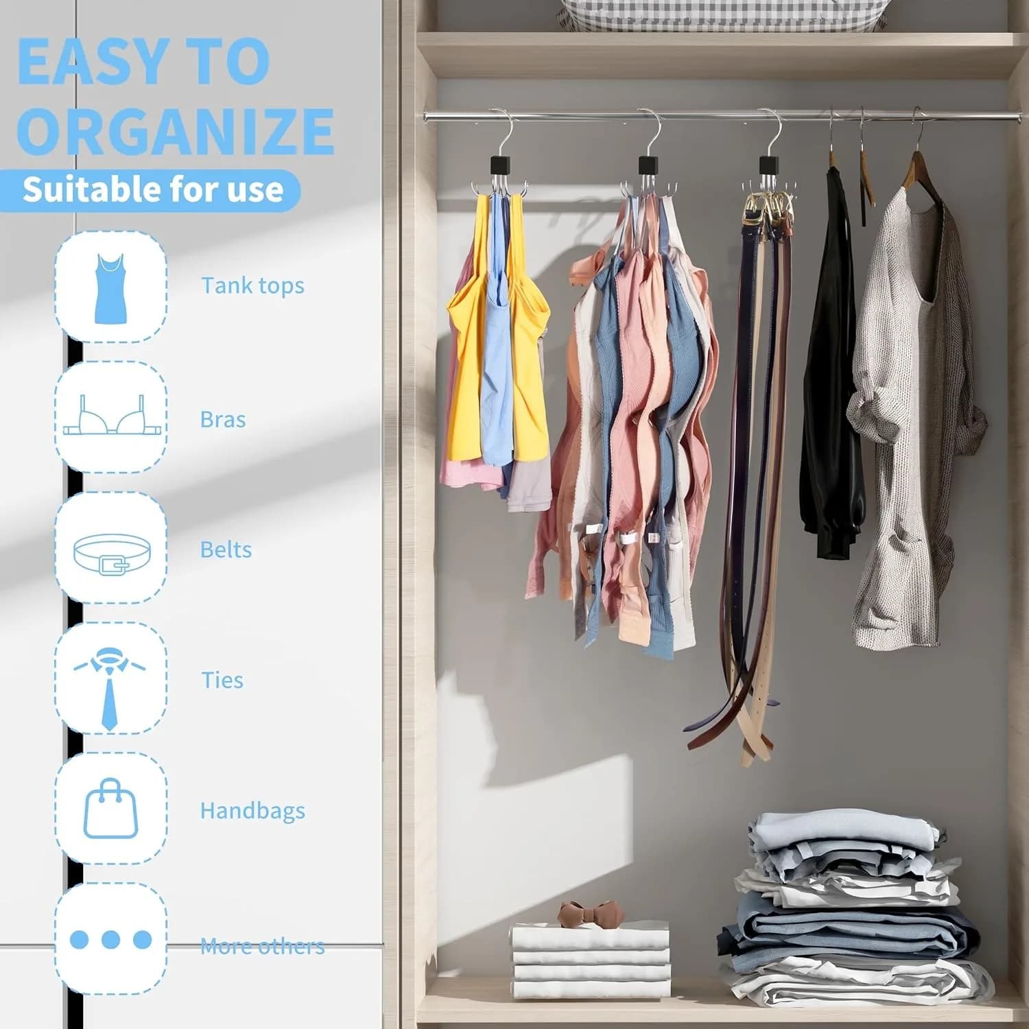 Multifunctional rotating six-claw hooks, suitable for hanging coats, hats, scarves, organizing wardrobes - door-mounted hooks - bag storage hooks - polished wooden surfaces