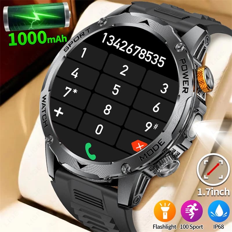 LIGE 1000mAh Batteria di Grandi Dimensioni Uomini Astuto Della Vigilanza Torcia Esterna Bluetooth Chiamata Impermeabile Sport Fitness Smartwatch Per Xiaomi 2025