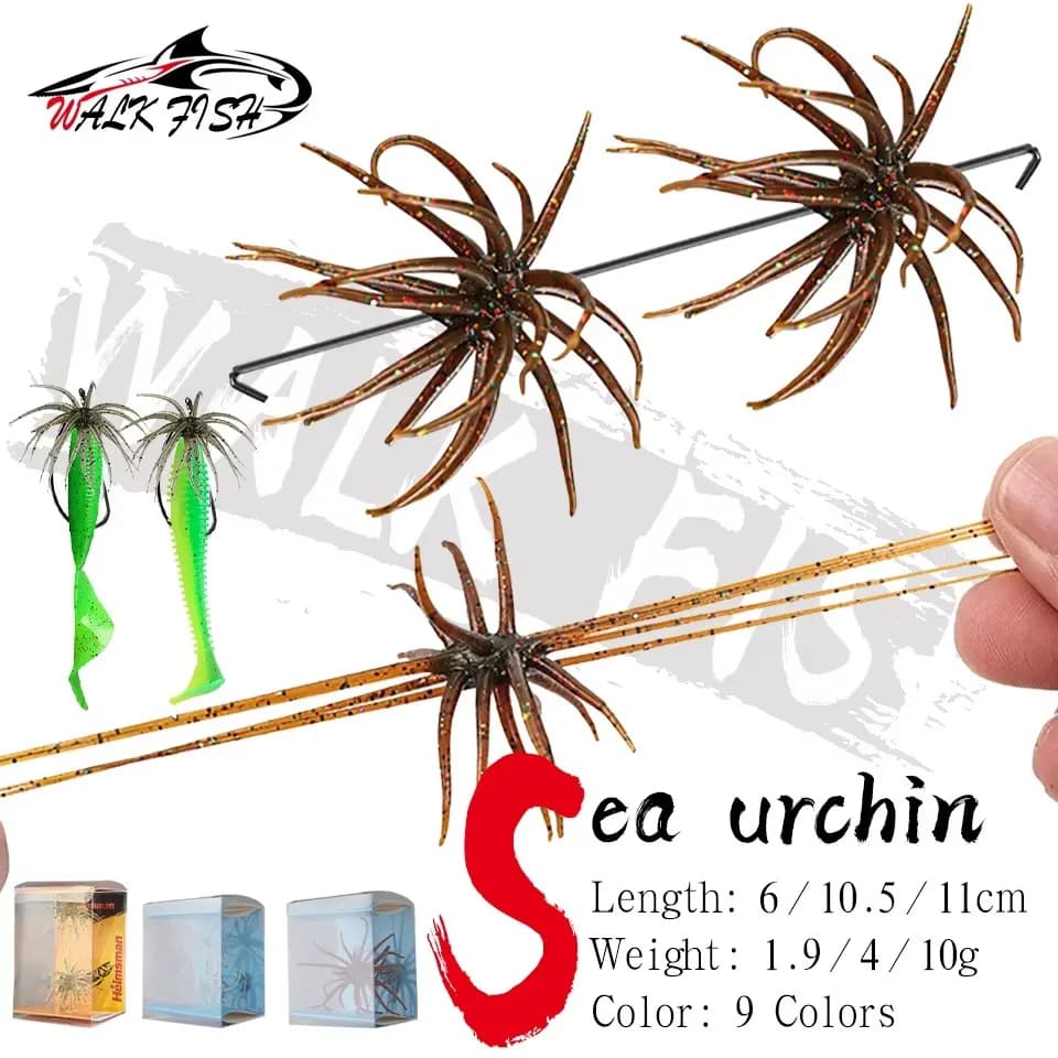 WALK FISH 6/10.5/11cm Esche Morbide Galleggianti a Forma di Riccio Marino, Esche Artificiali Bioniche in TPE per la Pesca in Mare, Black Pit, Pesca Selvatica, Trota