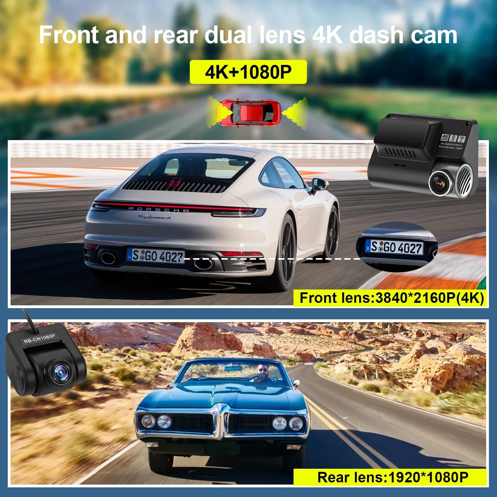 Nuovo V55 Dashcam 4k con Gps Dual Lens Dash Camera Car Dvr 4k Wifi con App Anteriore e Posteriore Dual 2 Canali 4k Dash Cam
