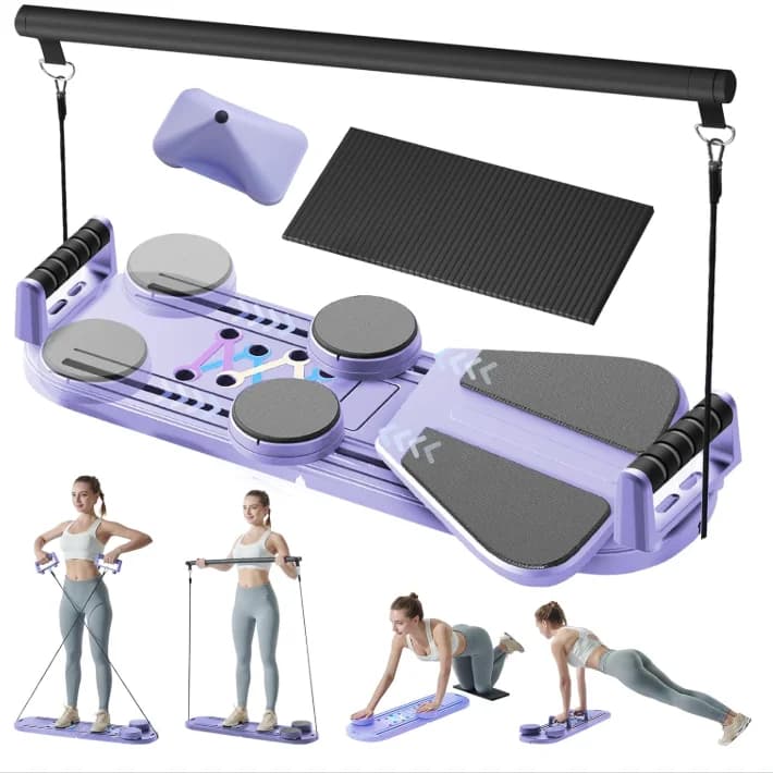 6-in-1 Pilates Reformers Machine Ab Wheel Roller & Push Board Home Workout Ab Reformer for Home Use