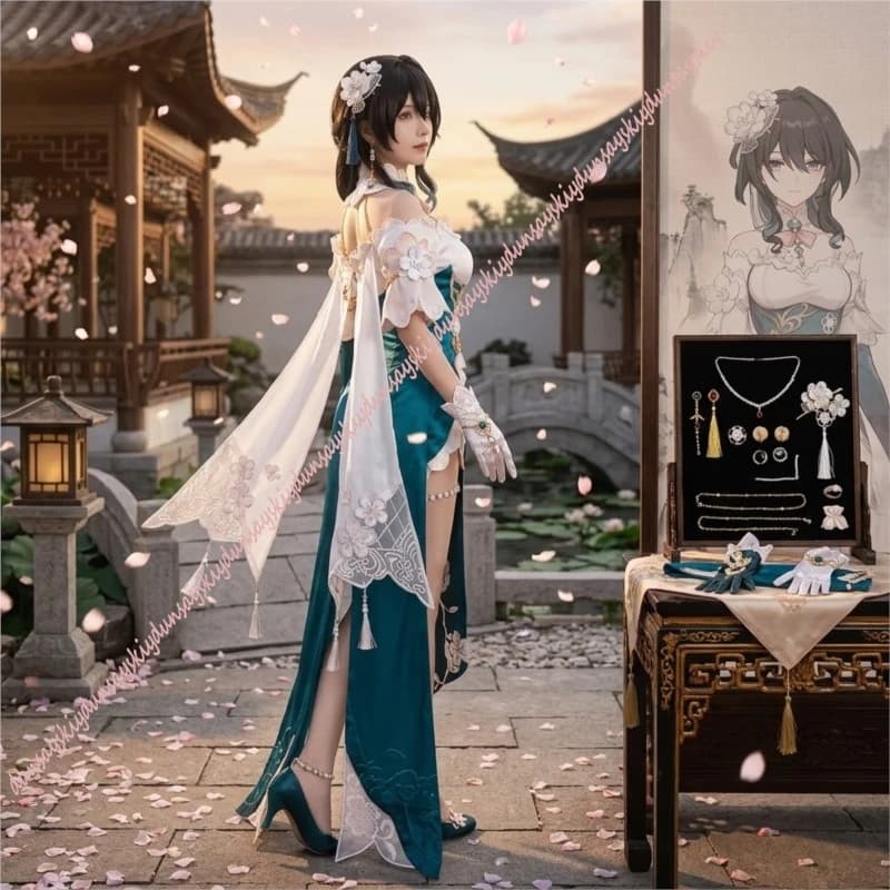 Honkai Star Rail: Set di costumi cosplay di Ruan Mei, abito elegante a tema Snow Bloom Plum Letter Game, per feste di Halloween e giochi di ruolo