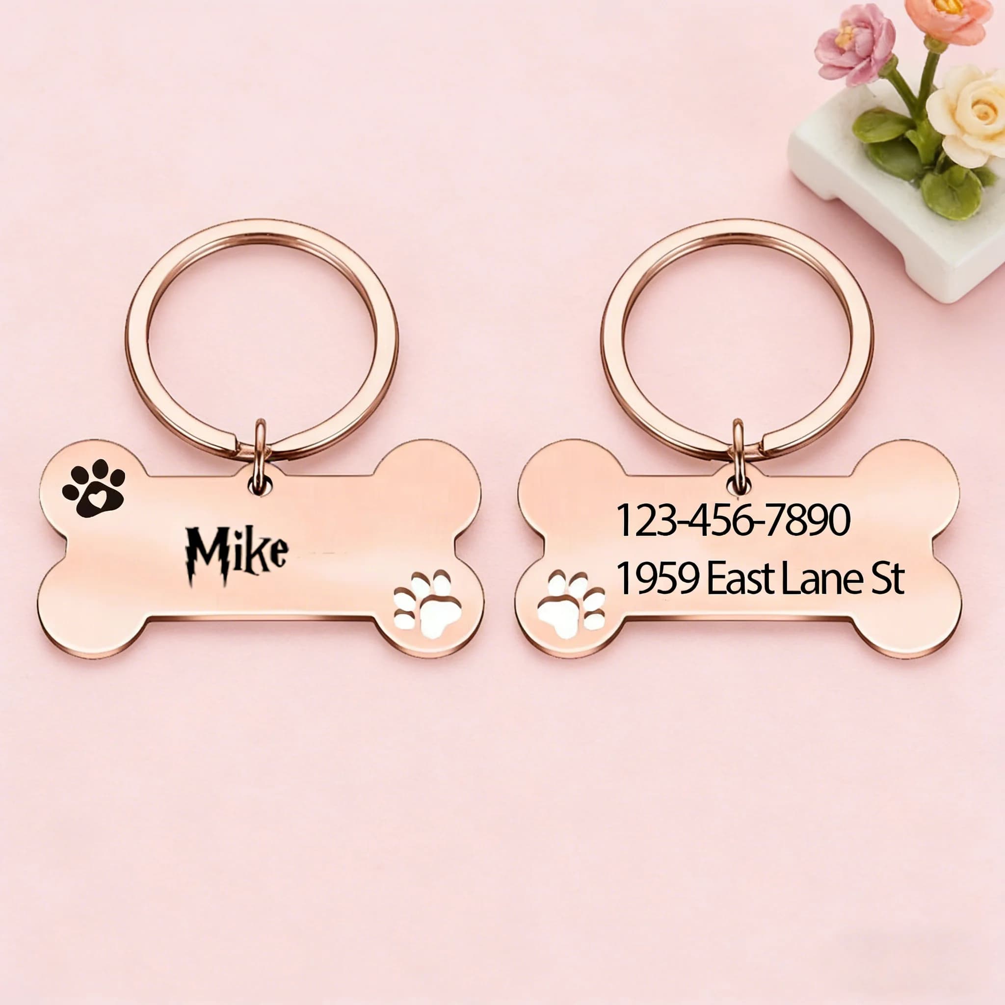 Targhetta per cani in acciaio inossidabile resistente, incisione laser ad alta definizione, ciondolo a forma di osso personalizzato, servizio di incisione gratuito, adatto per