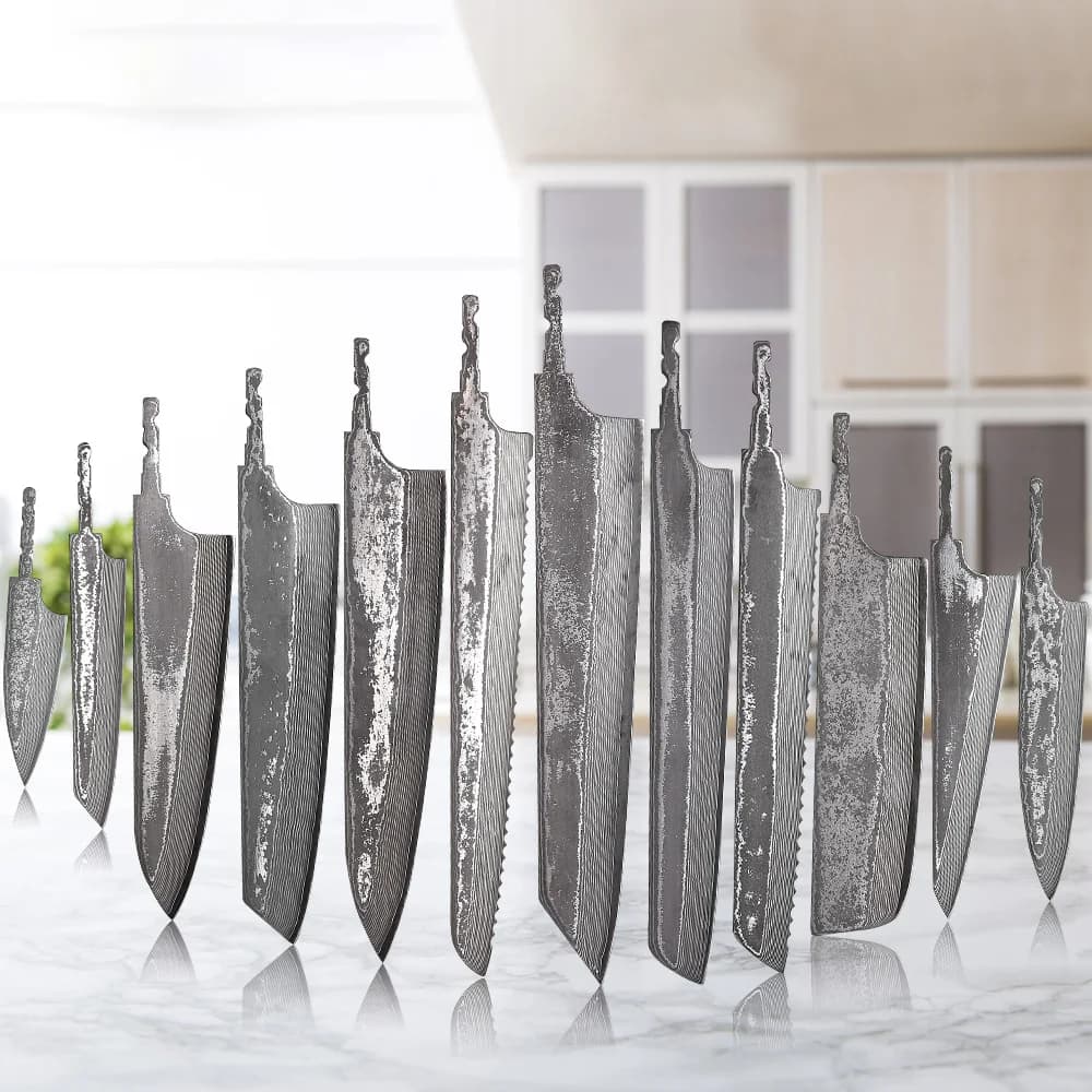 F.YOUNG DIY Lama Grezza for Japanese Kitchen Knife in Damascus Steel VG10, Full Tang, Forged Integrally to Hand, Sharp Edges, Tools for Realization