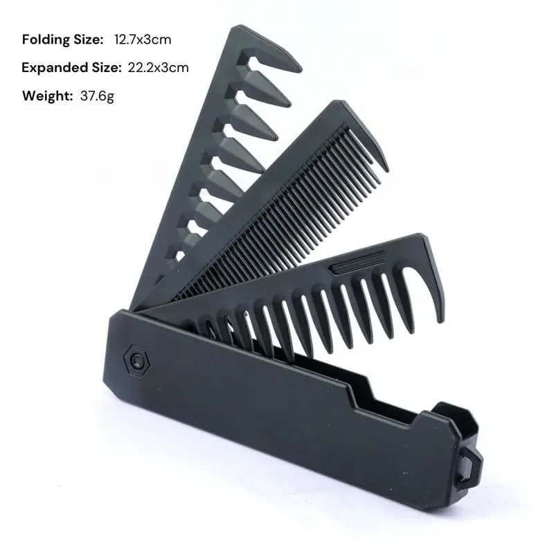 Pettine Professionale 3 in 1 Pieghevole Tascabile a Denti Larghi per Capelli, Barba e Acconciature - Strumento da Barbiere e Salone