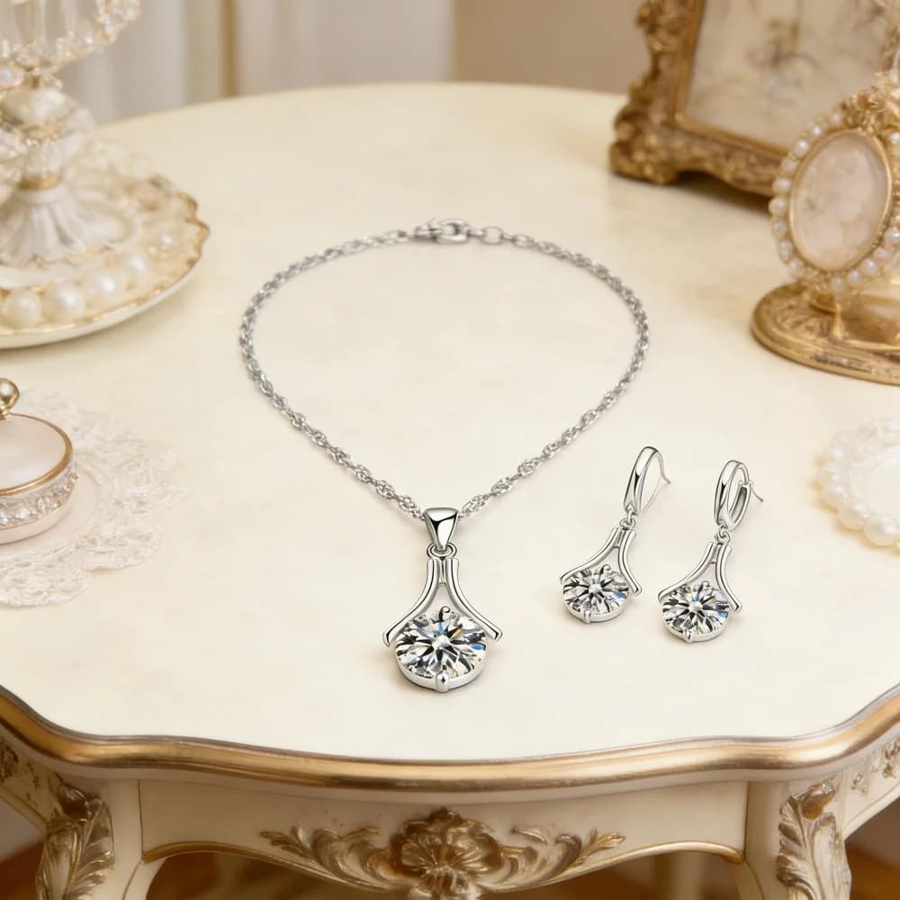 Set di Collana e Orecchini Pendenti in Argento Sterling 925 con Design a Bottiglia d'Acqua e Cristalli di Zirconia per Donna, Gioielli da Festa e Accessori Regalo
