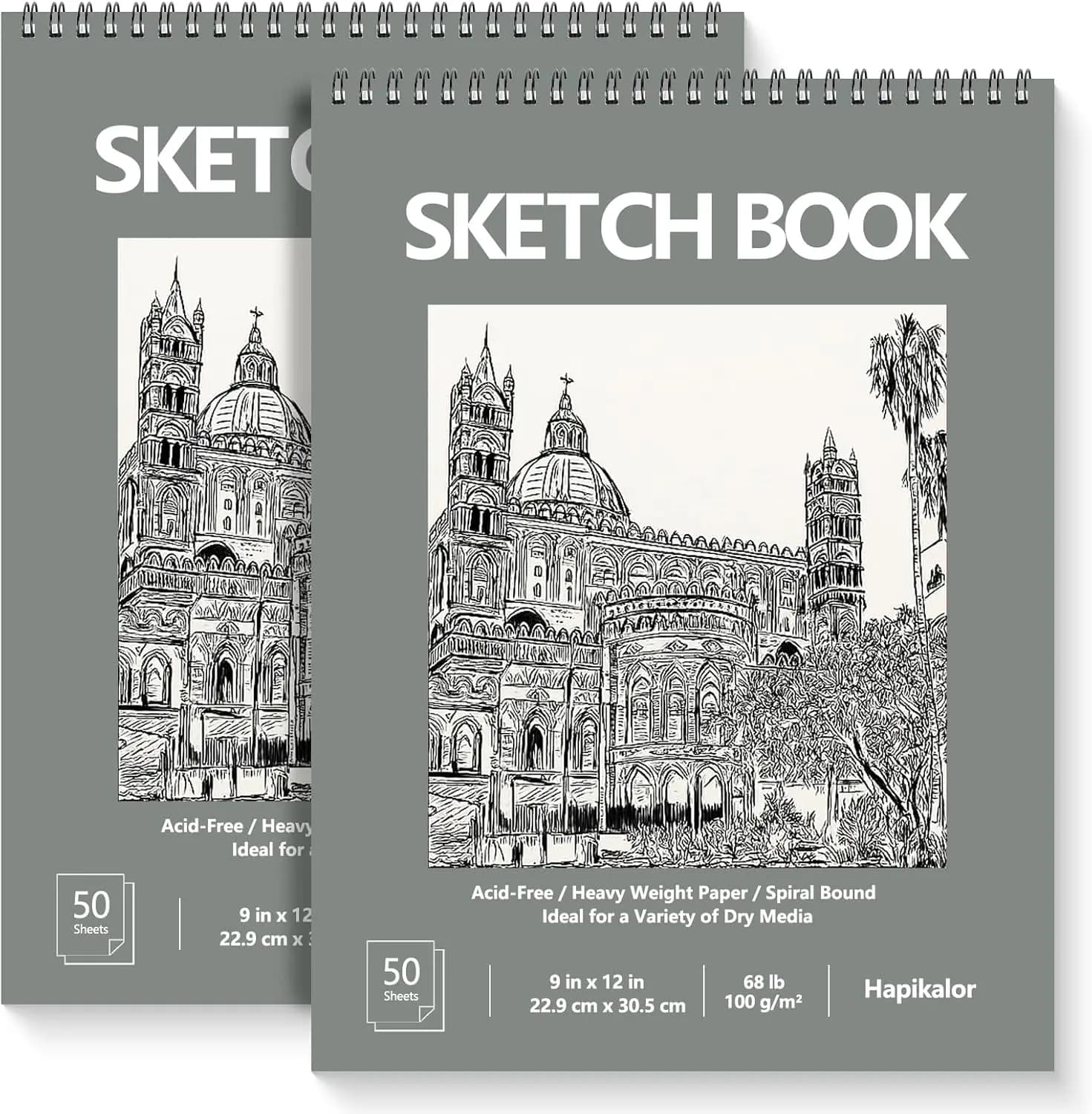 9x12 Sketch Book 2-Pack, 50 Sheets Spiral Bound Art Paper for Kids & Adults, Acid-Free Drawing Pad