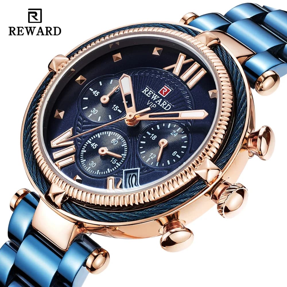 Ricompensa 63084L Orologio da donna al quarzo con striscia di acciaio di lusso Orologio da donna con calendario impermeabile multifunzionale con luce notturna Reloj Mujer