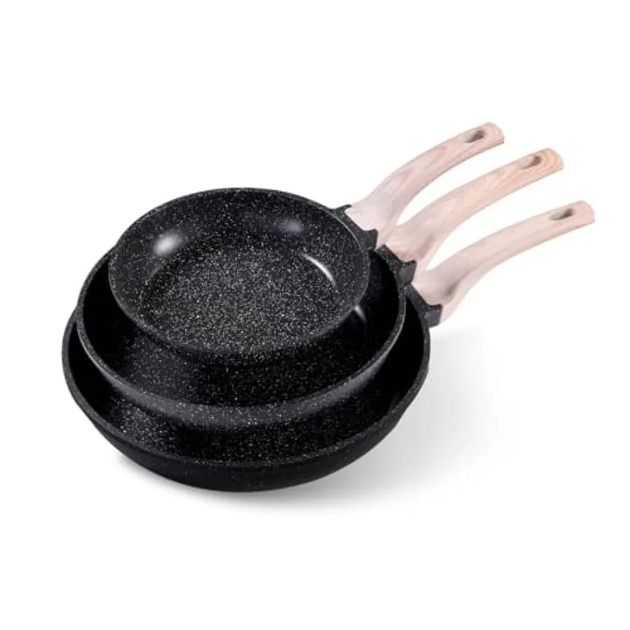 Set of Anti-stick pans, Omelet pan, Sana and Non-toxic Granite Chef pan, Compatible with Induction, Eggs pan with Heat Indicator