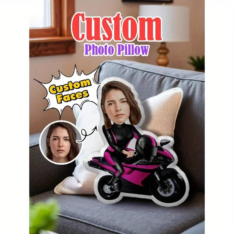 1pc ritratto personalizzato moto fresco cuscino stampato fronte-retro, regalo fidanzato foto creativa fai da te personalizzata a forma umana