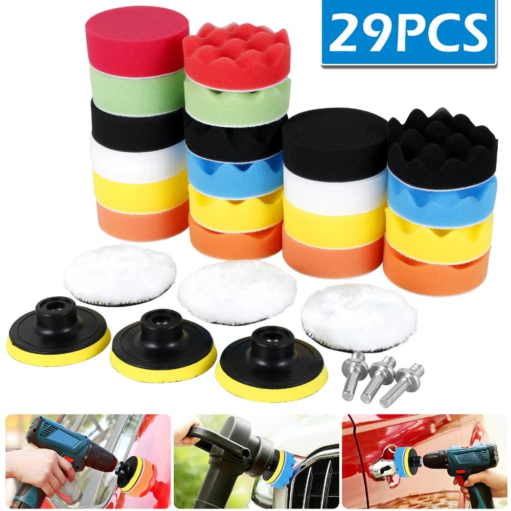 29 pezzi kit tampone per lucidatura per auto tamponi per lucidatura lavabili da 3 pollici tamponi per lucidatura in spugna tampone per lucidatura in fibra di lana riutilizzabile per auto