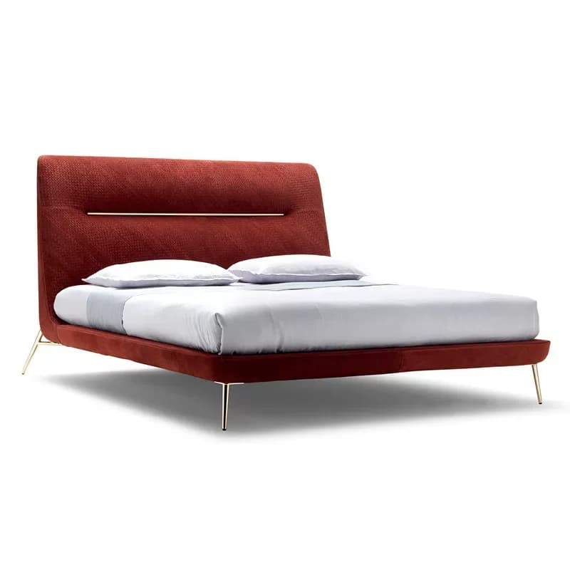 Letto dal Design Moderno Italiano, Stile Semplice, Misura King Size, Gambe Dorate di Lusso, Arredamento per Camera da Letto Principale, Letto in Tessuto #