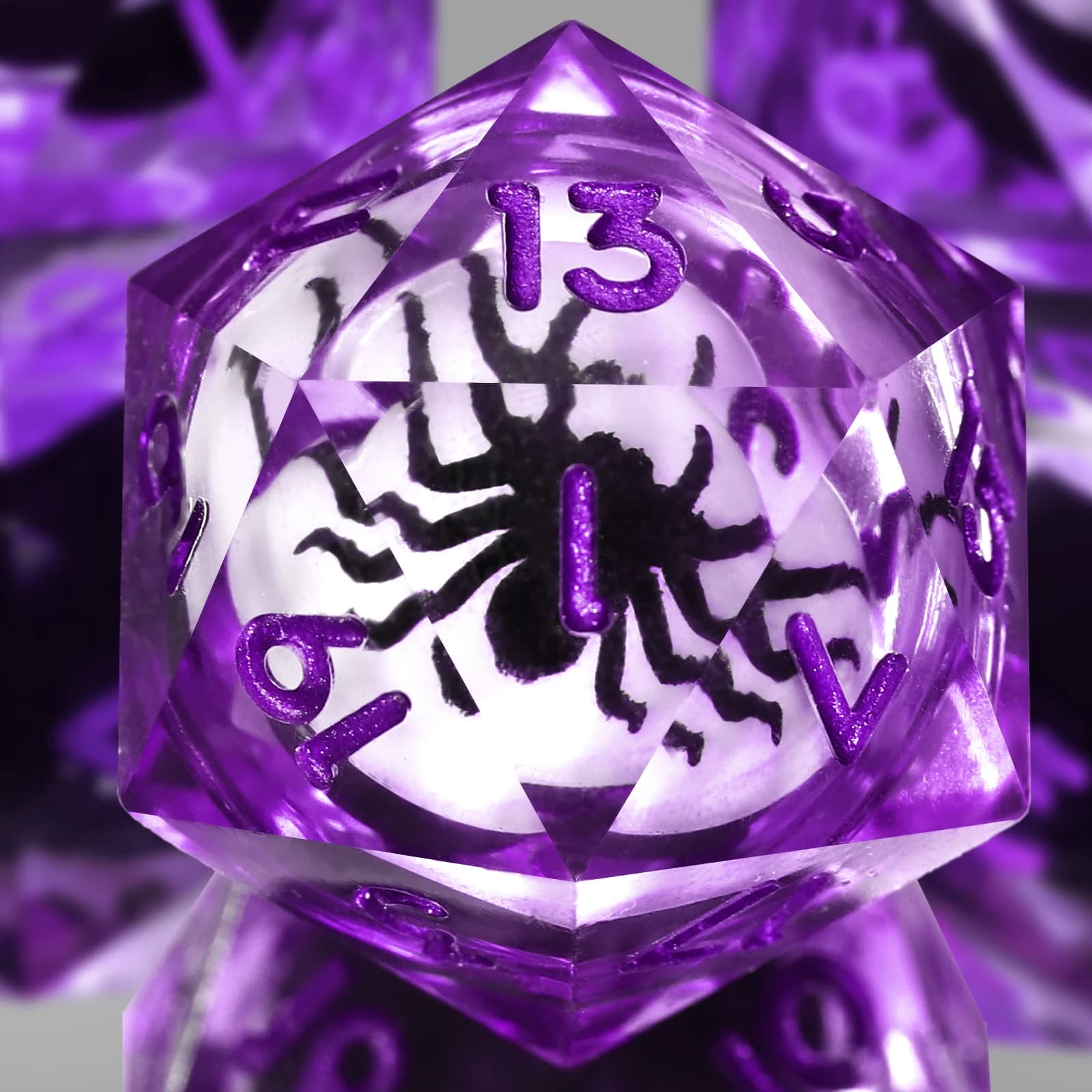 Set di Dadi in Resina per D&D, Dadi Poliedrici Viola a Tema Ragno per Giochi di Ruolo Dungeons & Dragons, Yahtzee, Giochi da Tavolo RPG e Feste