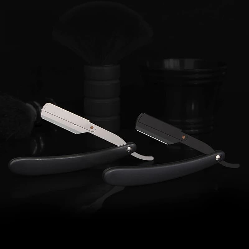 Razor man with straight edge, barber knives, manual shaving of beard and care, replaceable blades, gift for man